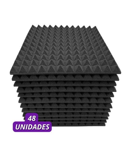 Pack espumas acusticas 48 unidades de 48x48cm para tratar eco en fondo blanco