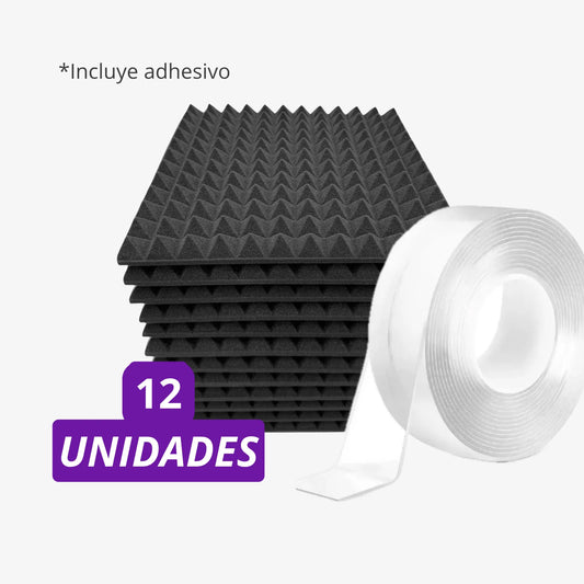 Pack espuma premium 12 unidades con cinta para tratar eco en fondo blanco