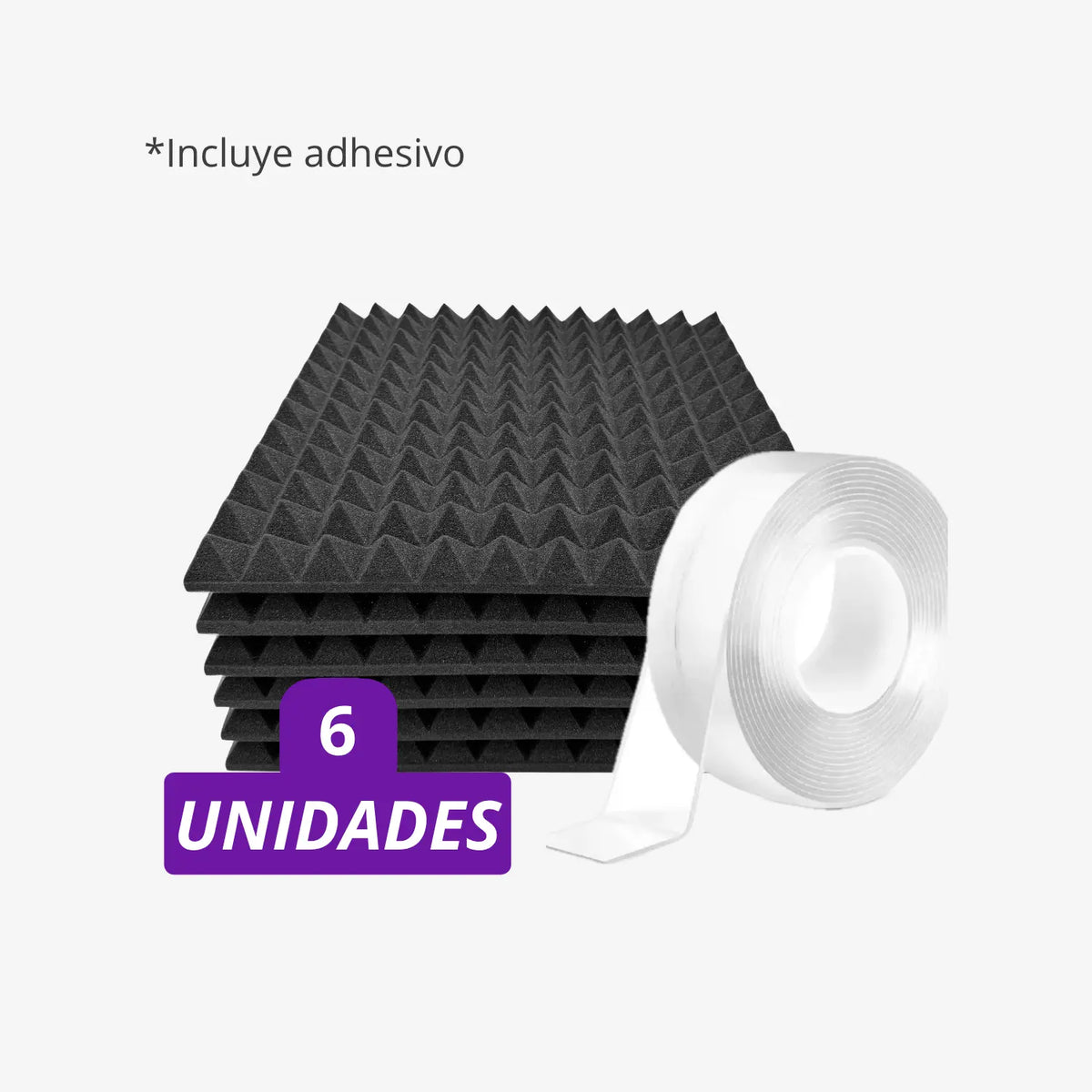 Pack espuma premium 6 unidades con cinta para tratar eco en fondo blanco 