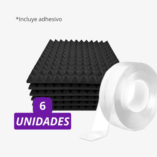 Pack espuma premium 6 unidades con cinta para tratar eco en fondo blanco 
