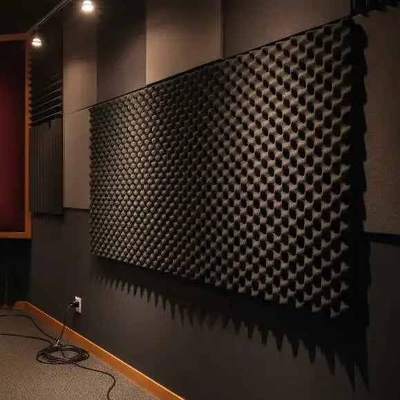 Espuma acústica instalada en muro de estudio de grabación