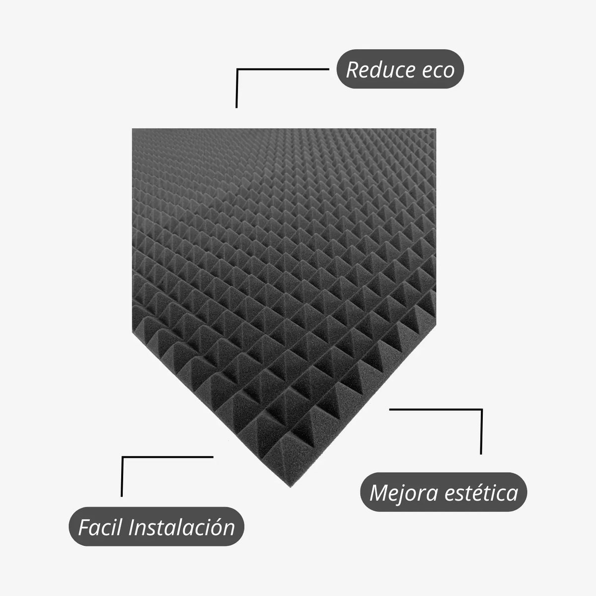 Detalle espuma piramidal para tratamiento acustico caracteristicas
